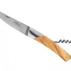 Couteau Le Thiers® par Florinox 2 pièces (lame acier 14C28, tire-bouchon), manche 11 cm olivier