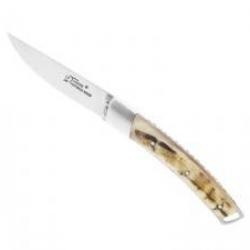 Couteau Le Thiers® NATURE lame mate à cran acier 14C28N manche corne bélier +pochette