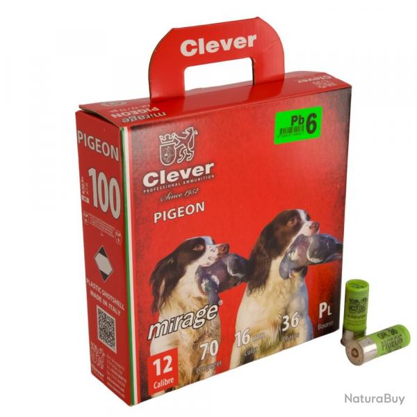 CARTOUCHES CLEVER  T3 PIGEON PACK DE 100 12/70 36G BOURRE JUPE
