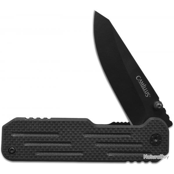 Couteau Camillus CHO Lame Drop Point Acier 420 Trait Titane Manche GFN & Acier Frame Lock CM19395 -