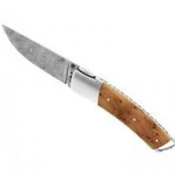 Couteau Le Thiers® GENTLEMAN  lame damas torsadé inox 160 couches manche genévrier +pochette