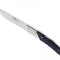Couteau Le Thiers® ADVANCE lame mate à cran acier RWL34 manche loupe de peuplier bleu +pochette