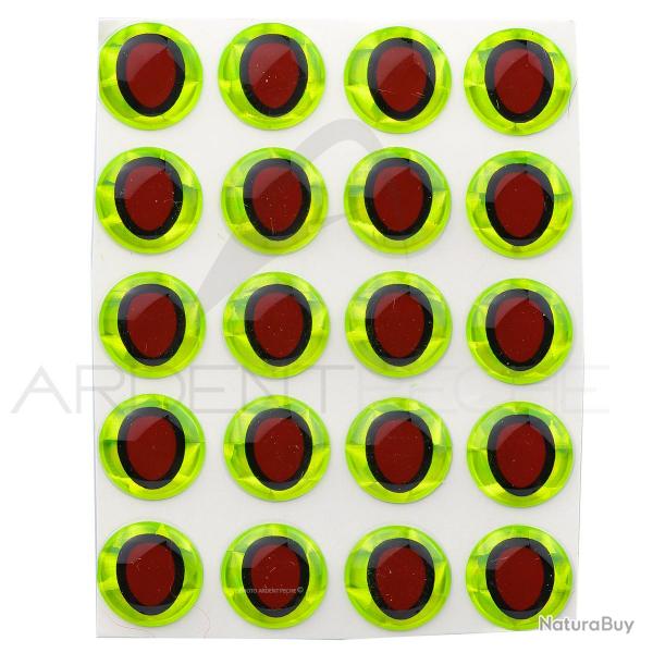 Yeux 3D adhsifs pupille ovale chartreuse 10 mm