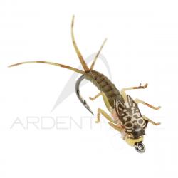 Mouche réaliste J-SON Nymphe tungstène marron olive bille or H14