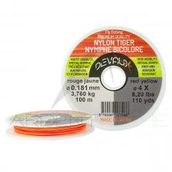 Fils nylon bicolore DEVAUX Tiger nymphe rouge/jaune 0,181 mm