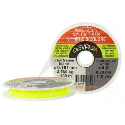 Fils nylon bicolore DEVAUX Tiger nymphe chartreuse/blanc 0,203 mm