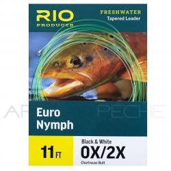 Bas de ligne RIO Euro Nymph 11' (3,40m) Départ chartreuse pointe noir/blanc