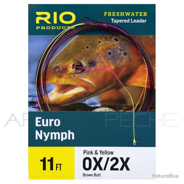 Bas de ligne RIO Euro Nymph 11' (3,40m) Dpart marron pointe rose/jaune