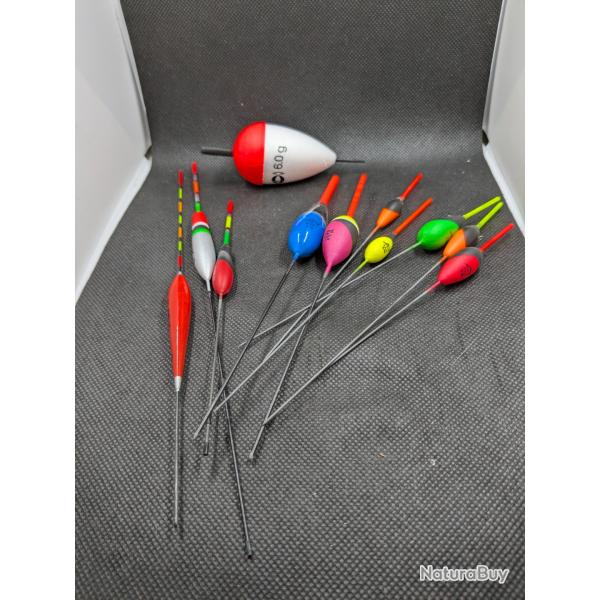 Lot n 40 /  Diffrents flotteurs longueurs et poids pche / 11 pices au total.