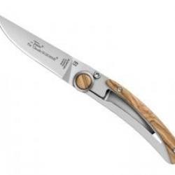 Couteau Le Thiers par Claude DOZORME lame acier X50CrMoV15 cran intérieur manche inox/olivier