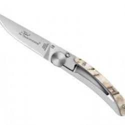 Couteau Le Thiers par Claude DOZORME lame acier X50CrMoV15 cran intérieur manche inox/corne bélier