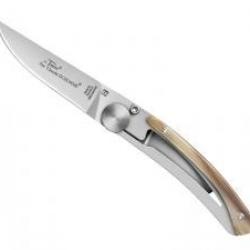 Couteau Le Thiers par Claude DOZORME lame acier X50CrMoV15 cran intérieur manche inox/corne claire