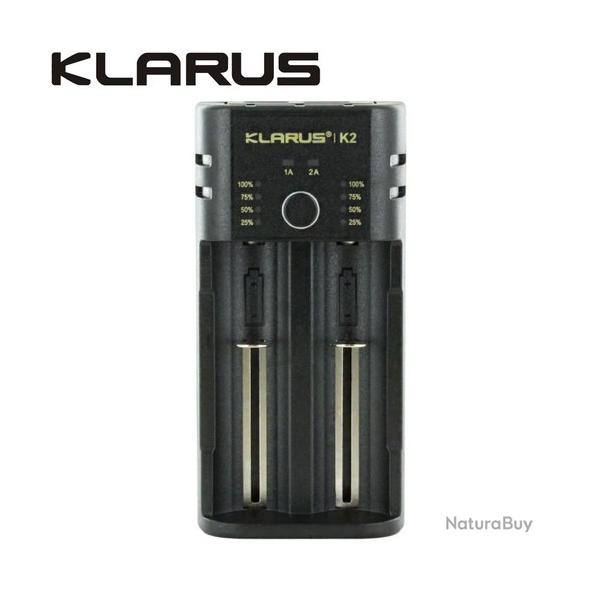 Chargeur Klarus K2 smart charger, USB, 2 baies Powerbank Li-ion, Ni-MH, Ni-Cd