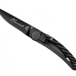 Couteau Le Thiers Claude DOZORME lame noir acierX50CrMoV15 cran intérieur manche inox/fibre carbone