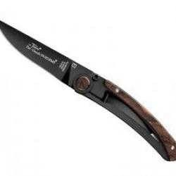 Couteau Le Thiers Claude DOZORME lame noir acierX50CrMoV15 cran intérieur manche inox/vallernia