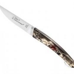 Couteau Le Thiers VERROU Dozorme lame acier X50CrMoV15 brillante manche avec inclusion mouche pêche