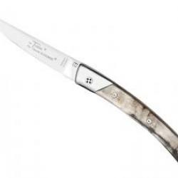 Couteau Le Thiers Claude Dozorme lame mate acier 14C28N manche corne bélier