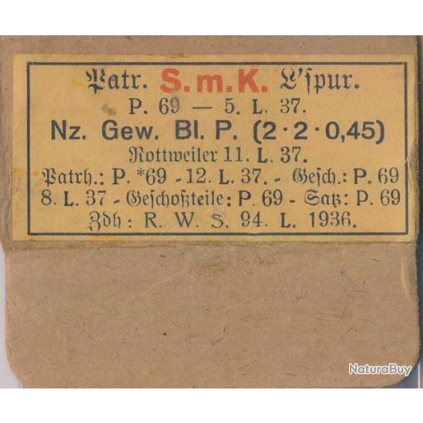 Etiquette originale seule 7,92x57 Allemagne ww2 10