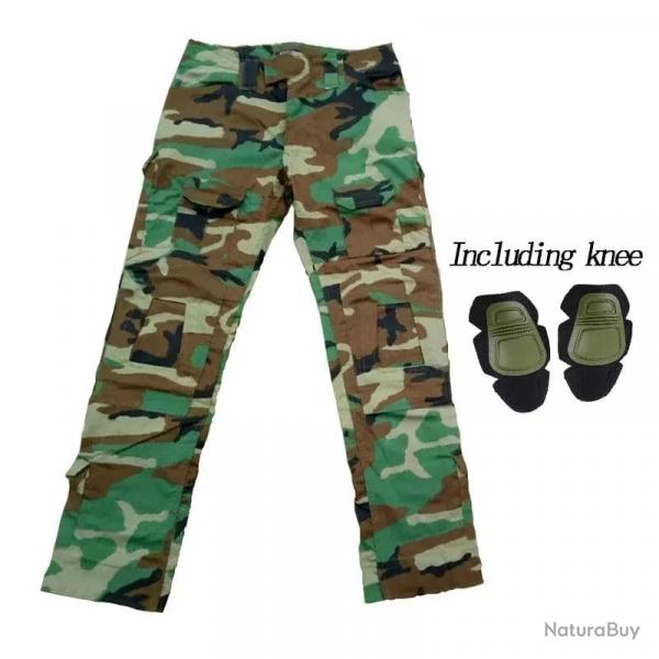 Men's Tactical CP Green Camouflage Cargo Pants Paintball Combat Trousers with Knee Pads Work Clothin