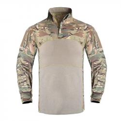 Mens Summer Breathable Long Sleeve T-shirts Outdoor Stand Collar Sports Tactical Camouflage Shirts Q