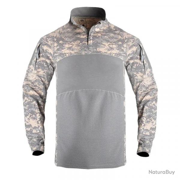Mens Summer Breathable Long Sleeve T-shirts Outdoor Stand Collar Sports Tactical Camouflage Shirts Q