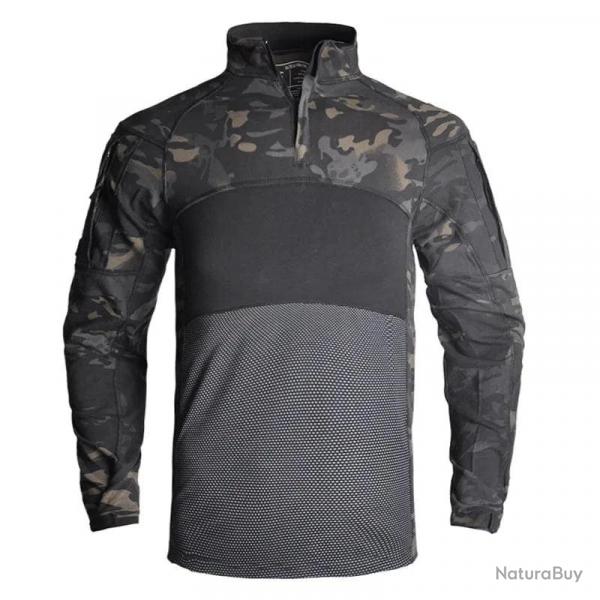Mens Summer Breathable Long Sleeve T-shirts Outdoor Stand Collar Sports Tactical Camouflage Shirts Q