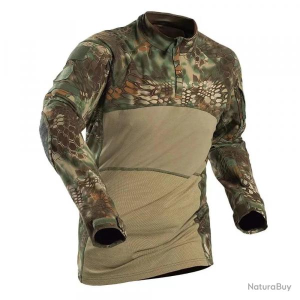 Mens Summer Breathable Long Sleeve T-shirts Outdoor Stand Collar Sports Tactical Camouflage Shirts Q