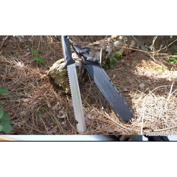 Couteau Machette Camillus Carnivore Lame Acier 420 Trait Titane Sawback & Guthook Etui CM19818002