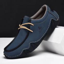 Chaussures homme cuir automne | Mocassins décontractés respirants | Baskets marche rando ville Bleue