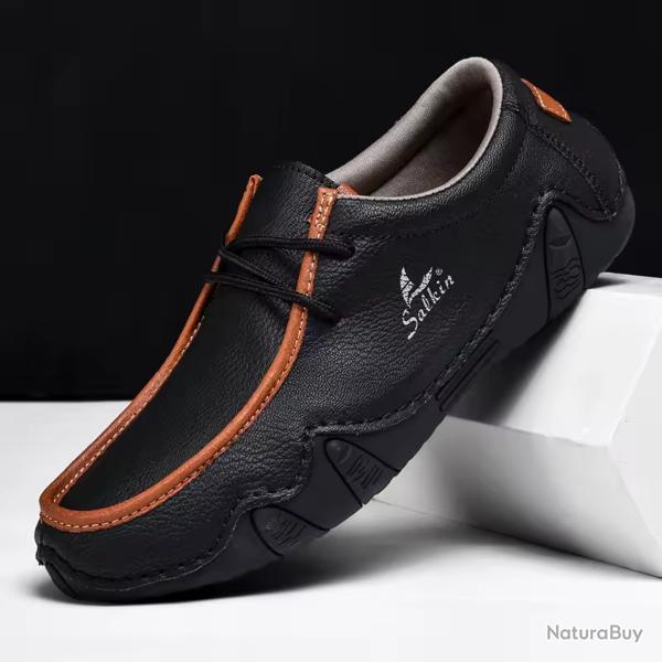 Chaussures homme cuir automne | Mocassins dcontracts respirants | Baskets marche rando ville Noir
