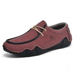 Chaussures homme cuir automne | Mocassins décontractés respirants | Baskets marche rando ville Rouge