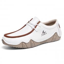 Chaussures homme cuir automne | Mocassins décontractés respirants | Baskets marche rando ville Blanc