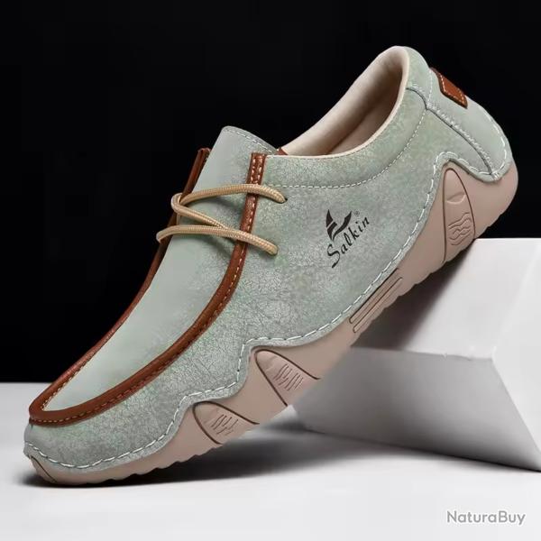 Chaussures homme cuir automne | Mocassins dcontracts respirants | Baskets marche rando ville Vert