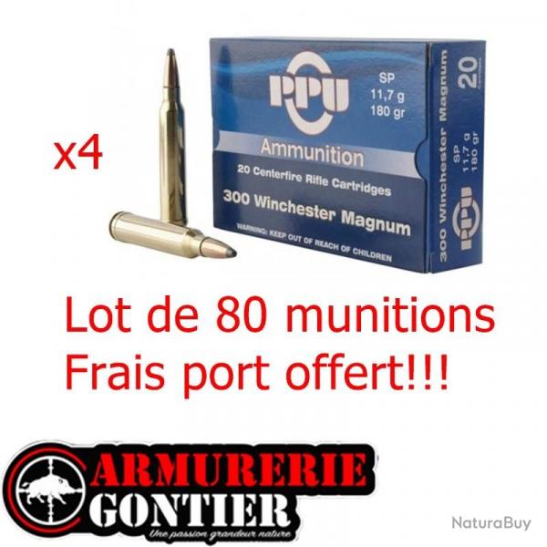 80 munitions PRVI PARTIZAN 300 Win Mag 180grains 11.7g Soft Point