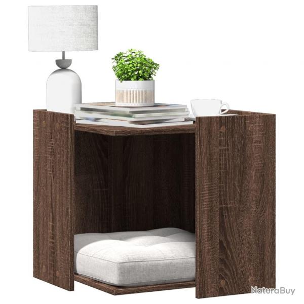 Meuble de bac  litire pour chat chne marron bois ingnierie