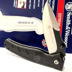 Couteau Smith&Wesson Extreme Ops Lame Drop Point 3Cr Manche Alu Linerlock Roulement à Billes