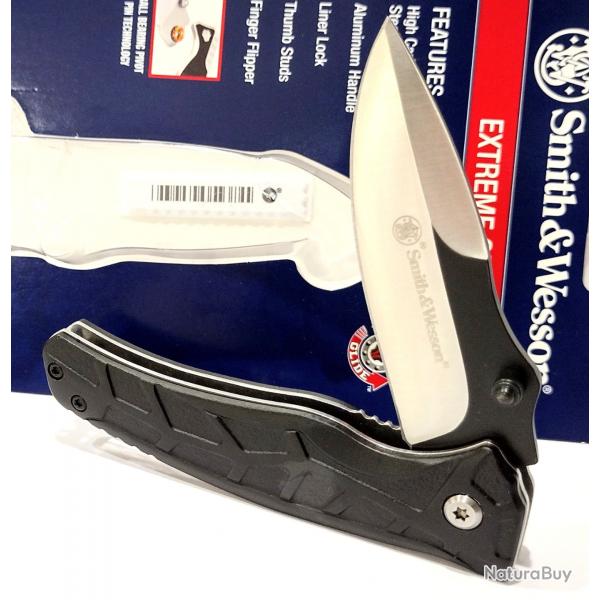 Couteau Smith&Wesson Extreme Ops Lame Drop Point 3Cr Manche Alu Linerlock Roulement  Billes