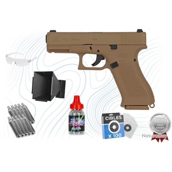 Pack Argent Pistolet Glock 19 X cal BB 4.5 mm  culasse fixe Umarex
