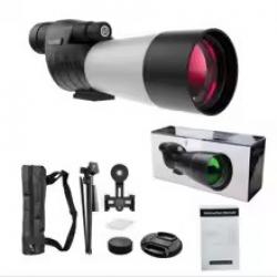 Longue-vue 25-75x60 HD Observation Oiseaux Etanche IPX4 Optique Claire Adaptateur Smartphone Gris