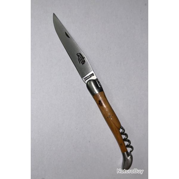 FORGE DE LAGUIOLE AVEC TIRE-BOUCHON, 12 CM, MANCHE EN GENVRIER, MITRES INOX BROSSES