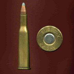 .22 Savage High Power - marquage : SUPER-X   22 SAV - balle cuivre pointe plomb.