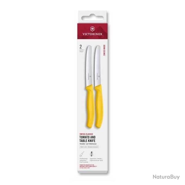 6.7838.2C1 Bote de 2 couteaux de table/tomate  dents Victorinox SwissClassic jaune