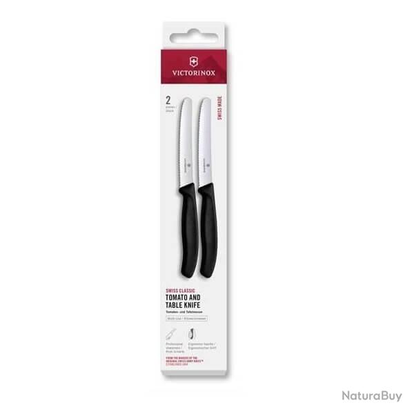 6.7833.2 Bote de 2 couteaux de table/tomate  dents Victorinox SwissClassic 11cm noir