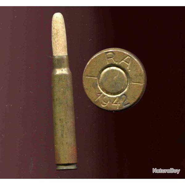 7.92 x 61 Norvgien - RARE -  blanc balle bois - tui laiton 61 mm - marquage : RA-1942-