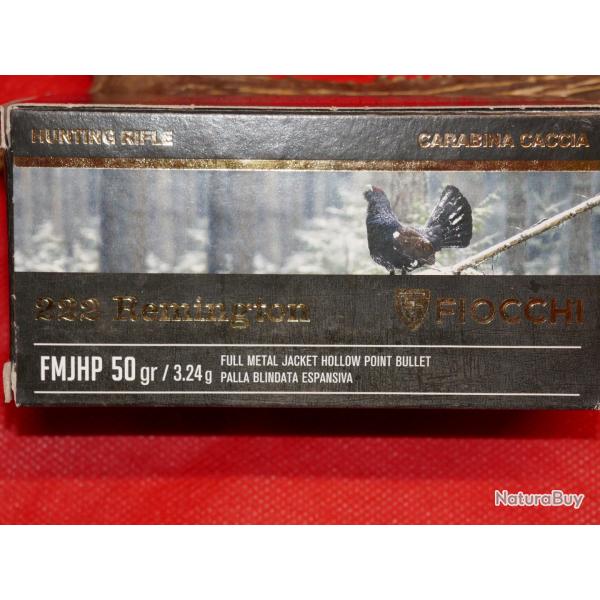 Boite de 50 cartouches 222 Rem FIOCCHI FMJHP 50gr