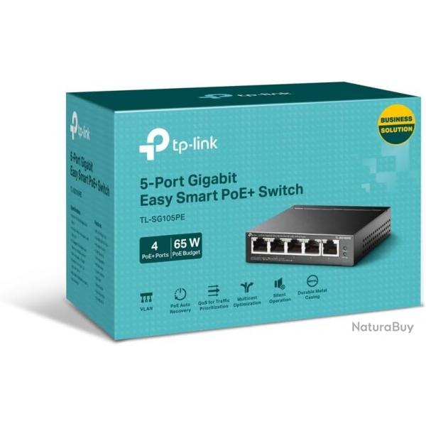 Switch Ethernet TP-Link TL-SG105PE - 5 ports Gigabit dont 4 PoE+ (65W) - Neuf