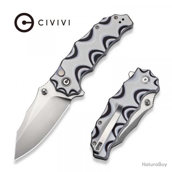 Couteau Civivi Natterjack White/Black Lame Acier 14C28N Manche G10 Button Lock IKBS CIVC240283