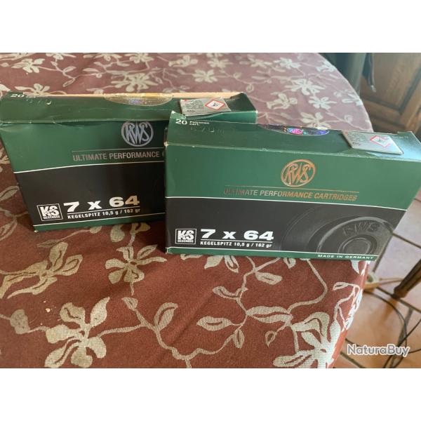 DEUX BOITES DE CARTOUCHES RWS 7 X 64 KS 10,5 gr