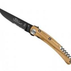 Couteaux Le Thiers DESIGN DOZORME 2 pièces lame noire semi-dentée acier X50CrMoV15 manche olivier
