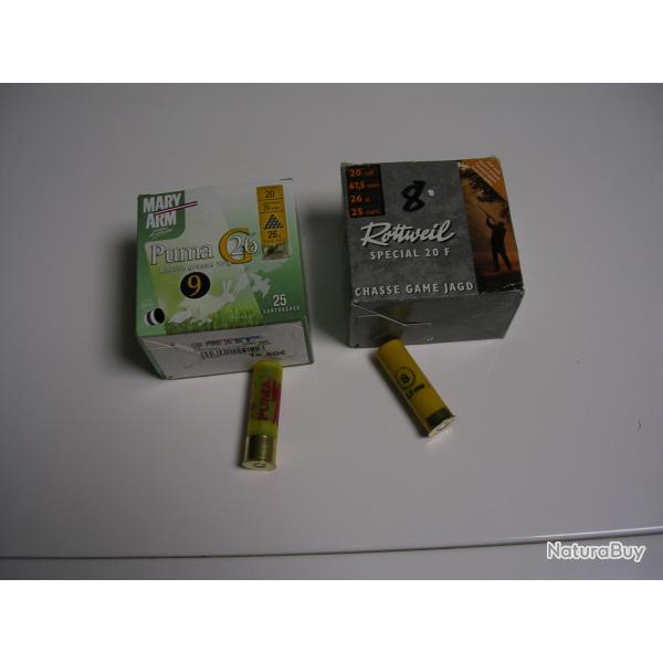 a saisir 1 lot de 50 cart b.g. cal 20 rottweil et  mary  puma